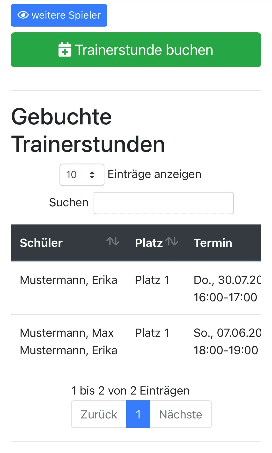 Gebuchte Trainerstunden